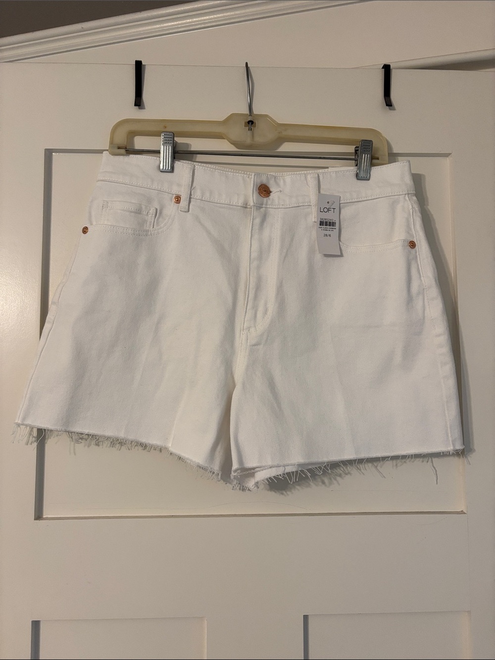 LOFT White Raw-Hem High-Rise Denim Shorts